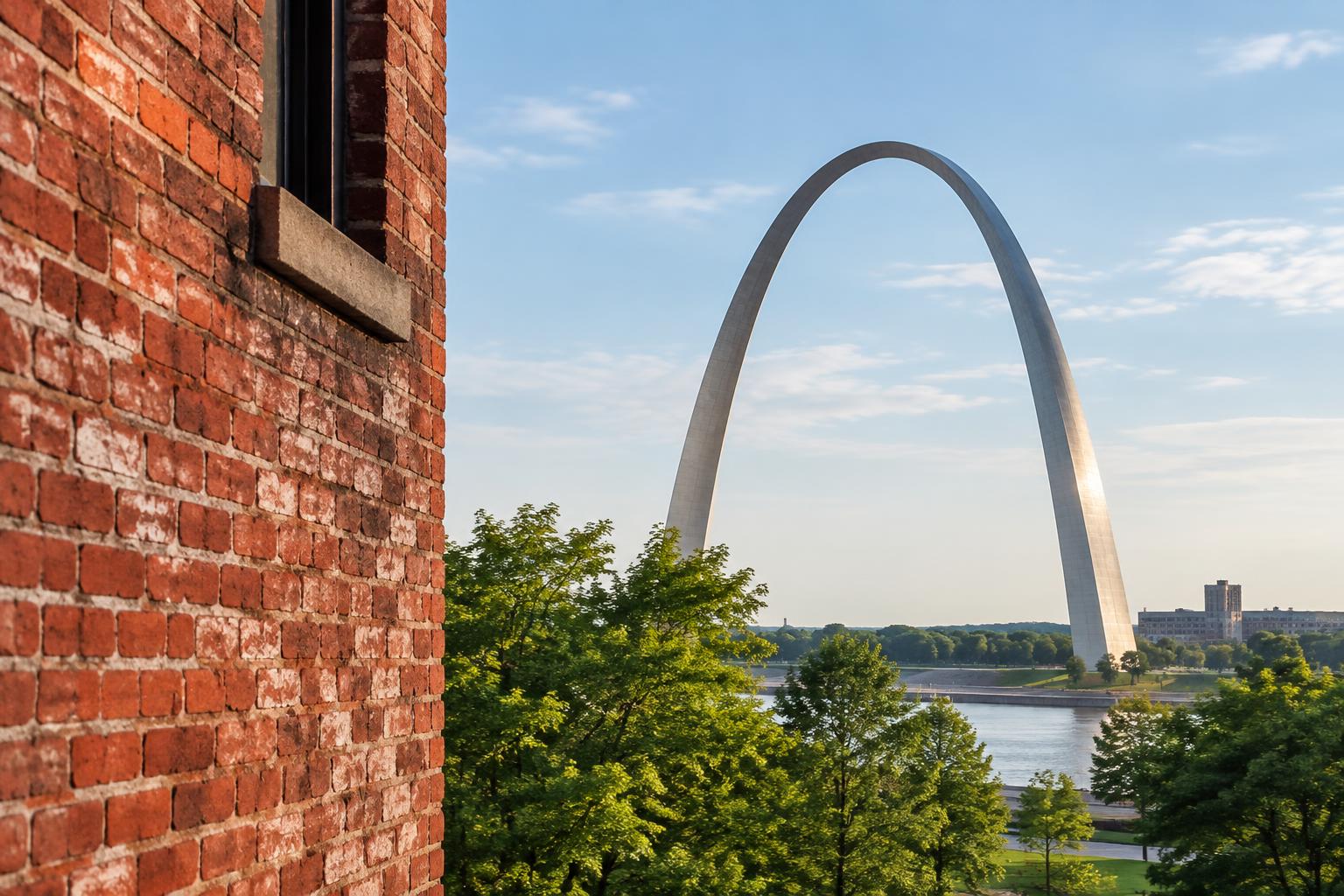 Illustrative view of the Gateway Arch with St. Louis brickwork in the foreground